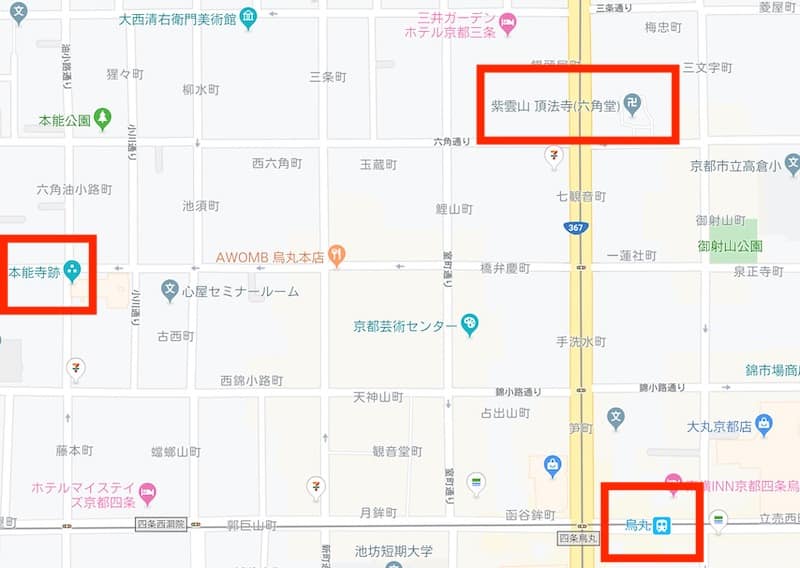 本能寺跡のグーグルマップ